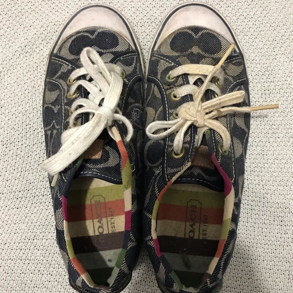 Coach Logo Black Canvas Tennis Shoes 7.5 - Picture 3 of 7